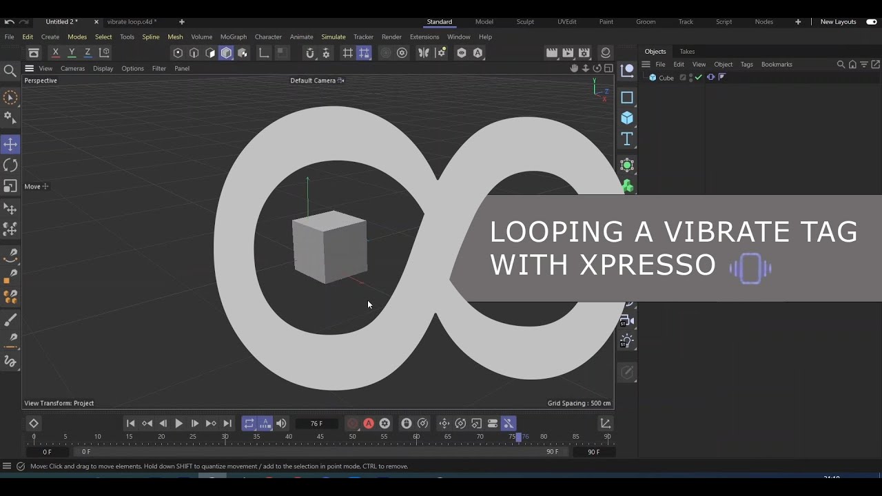 Looping a vibrate tag in Cinema 4D via Xpresso