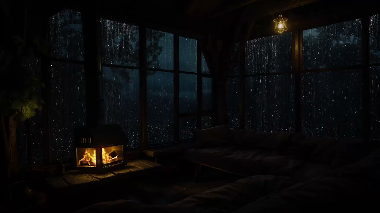 Soft Rainy Night in Cozy Cabin | Relaxing Fireplace Sounds for Deep Rest and Sleeping
