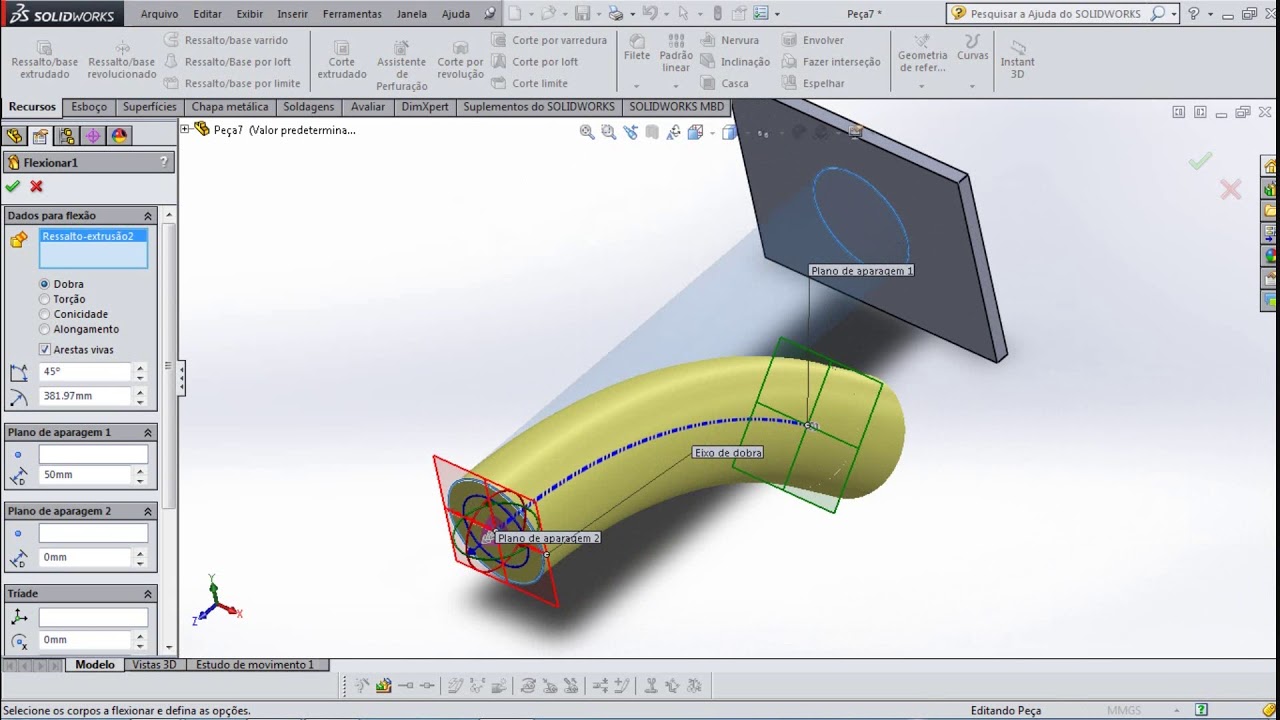 Aula 220 - Comando Flex&atilde;o - Solidworks - Marcelo Pereira