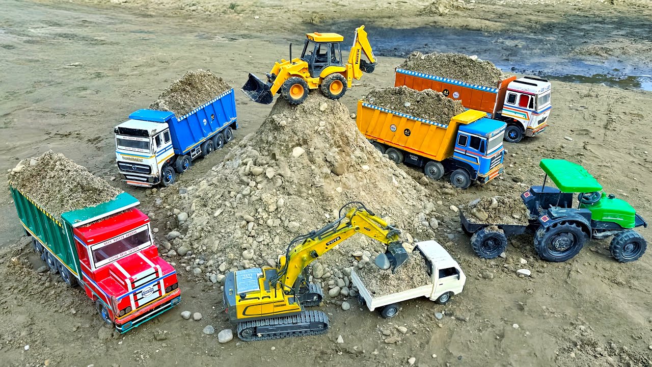 Jcb 3DX Loading Mix Sand Stone Truck Tractor Pickup | Jcb ki Khudai | Jcb Cartoon | Tractor Cartoon