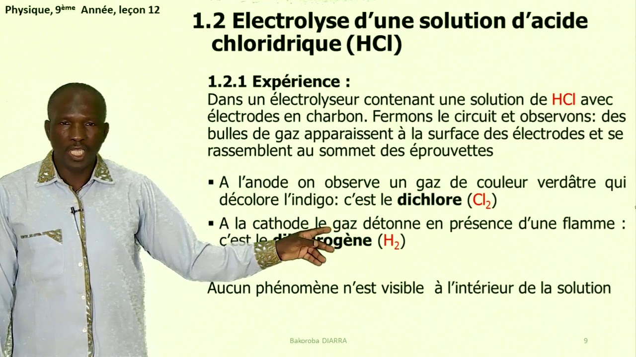 9èA Physique leçon12 Electrolyse Etudes Qualitative et Quantitative