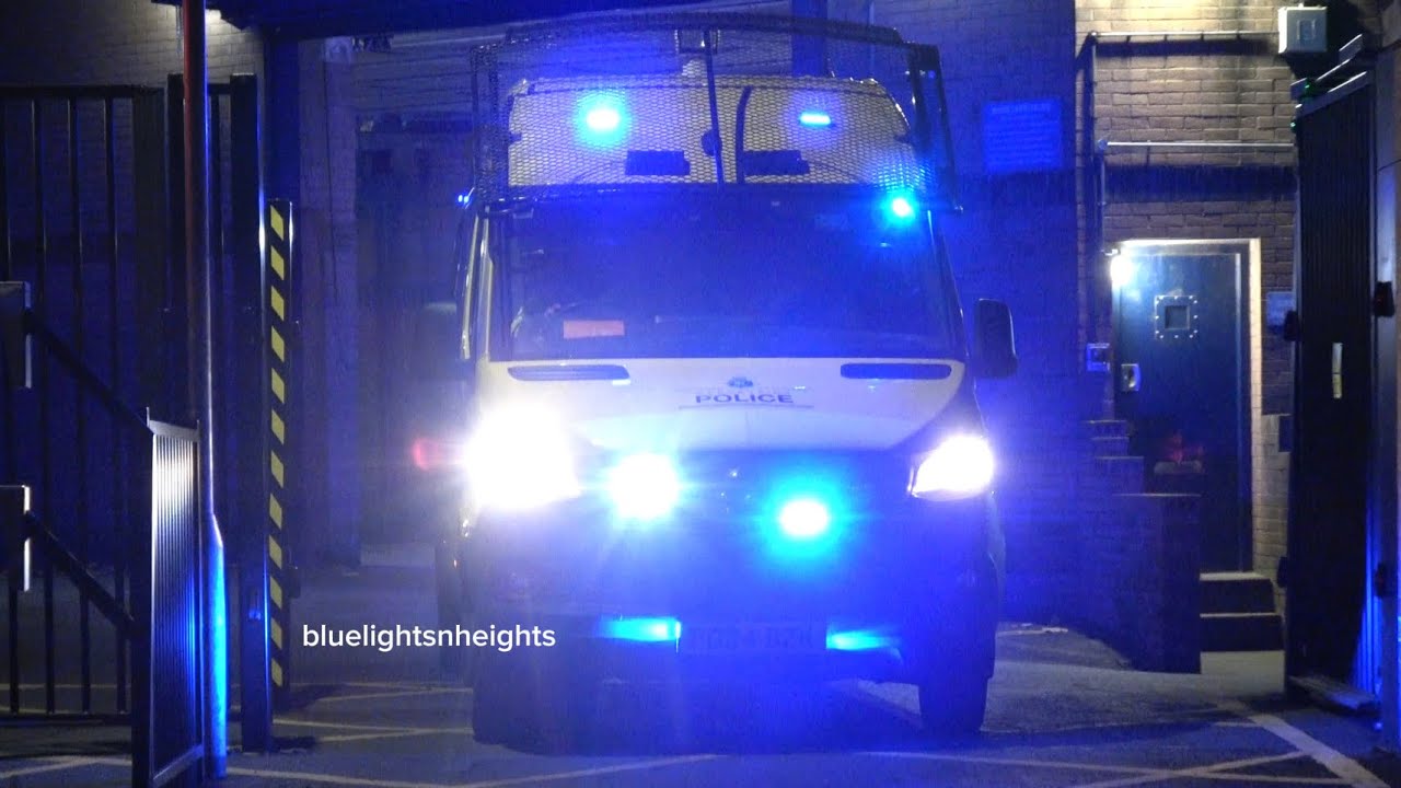 Merseyside Police Mercedes Sprinter MP61 Cell Van Giving a Blue Light Demo out of St Anne Street 