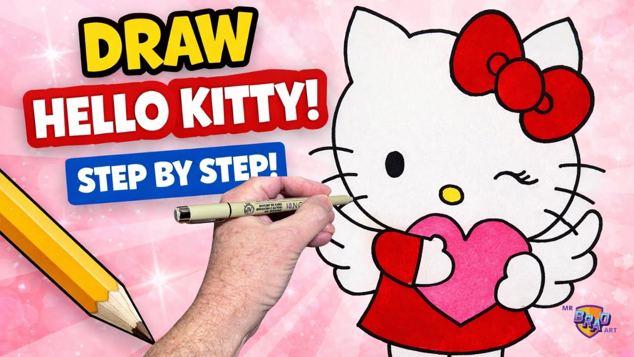 Нарисуйте очаровательного персонажа Hello Kitty ко Дню святого Валентина #hellokitty #drawingtuto...