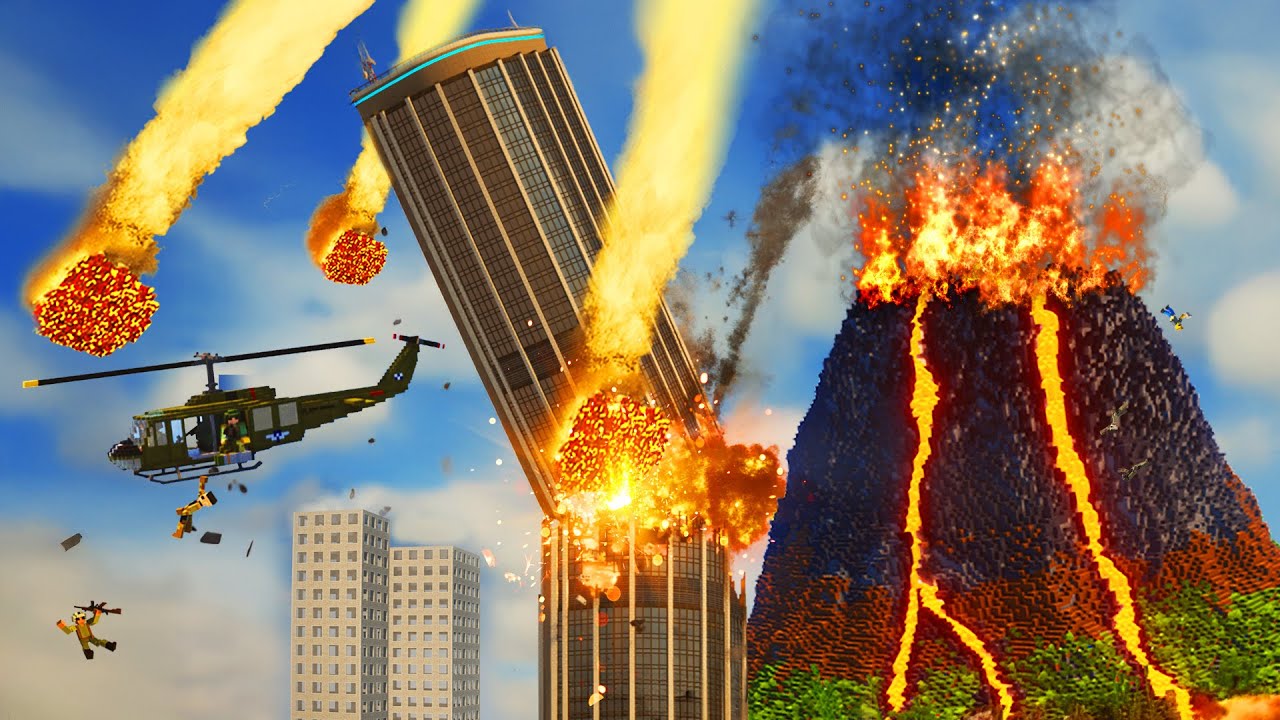 Realistic Volcano Eruption Destruction with Ragdolls 😱 Teardown