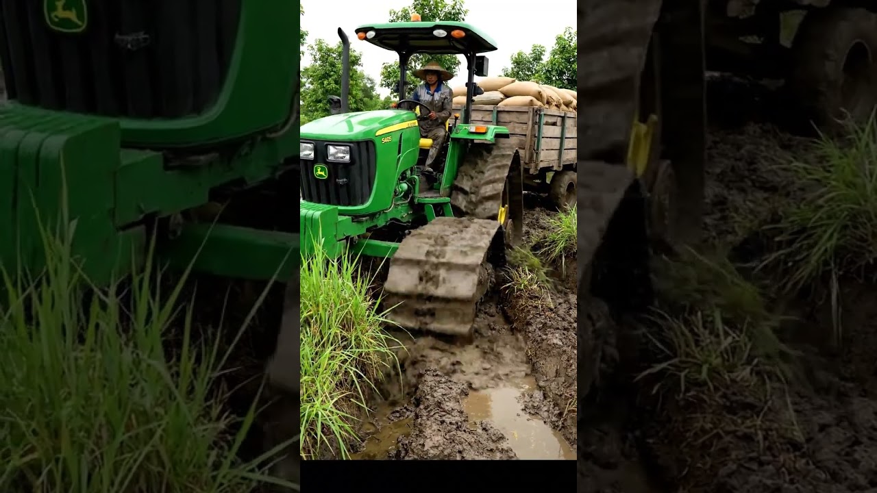 💪😎 John Deere 5405 🇺🇸 | Power Tractor Pulling Heavy Load in Deep Mud | Real Farming #shorts #tractor