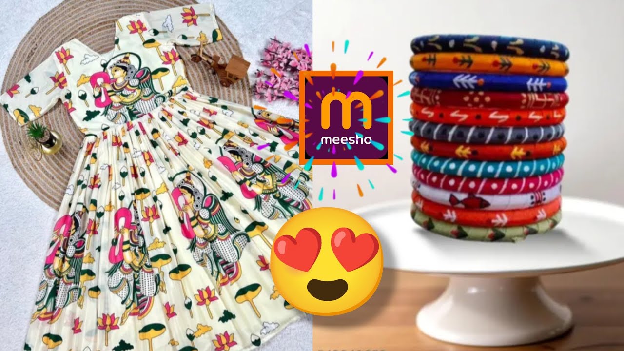 Meesho New Trending Kalamkari Gown fabric bangle set pack of 12 👌