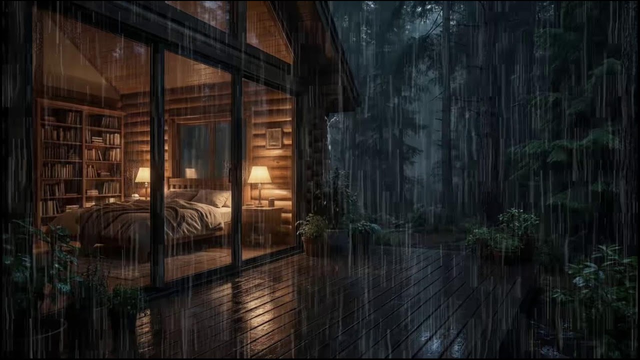Forest Cabin at Night 🌲 | Gentle rain falling outside, calming rain ambience for peaceful relaxation