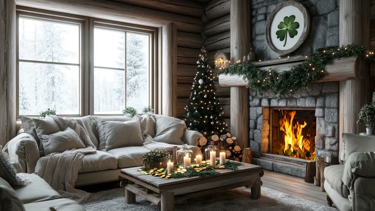 Winter Snowfall And Fireplace Crackle Form A Calm Space Filled With Gentle Warmth