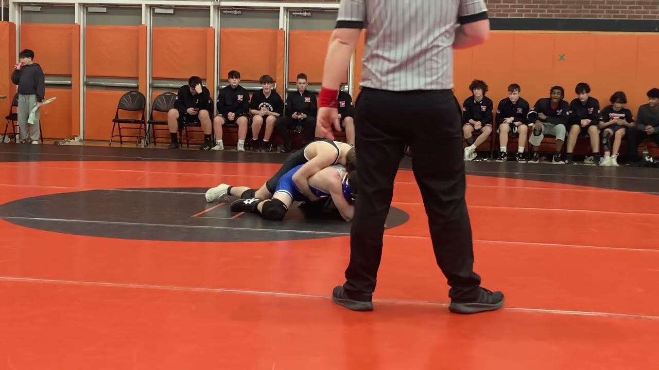 Third match JV Bethlehem duels wrestling up a weight class win by decision period 2