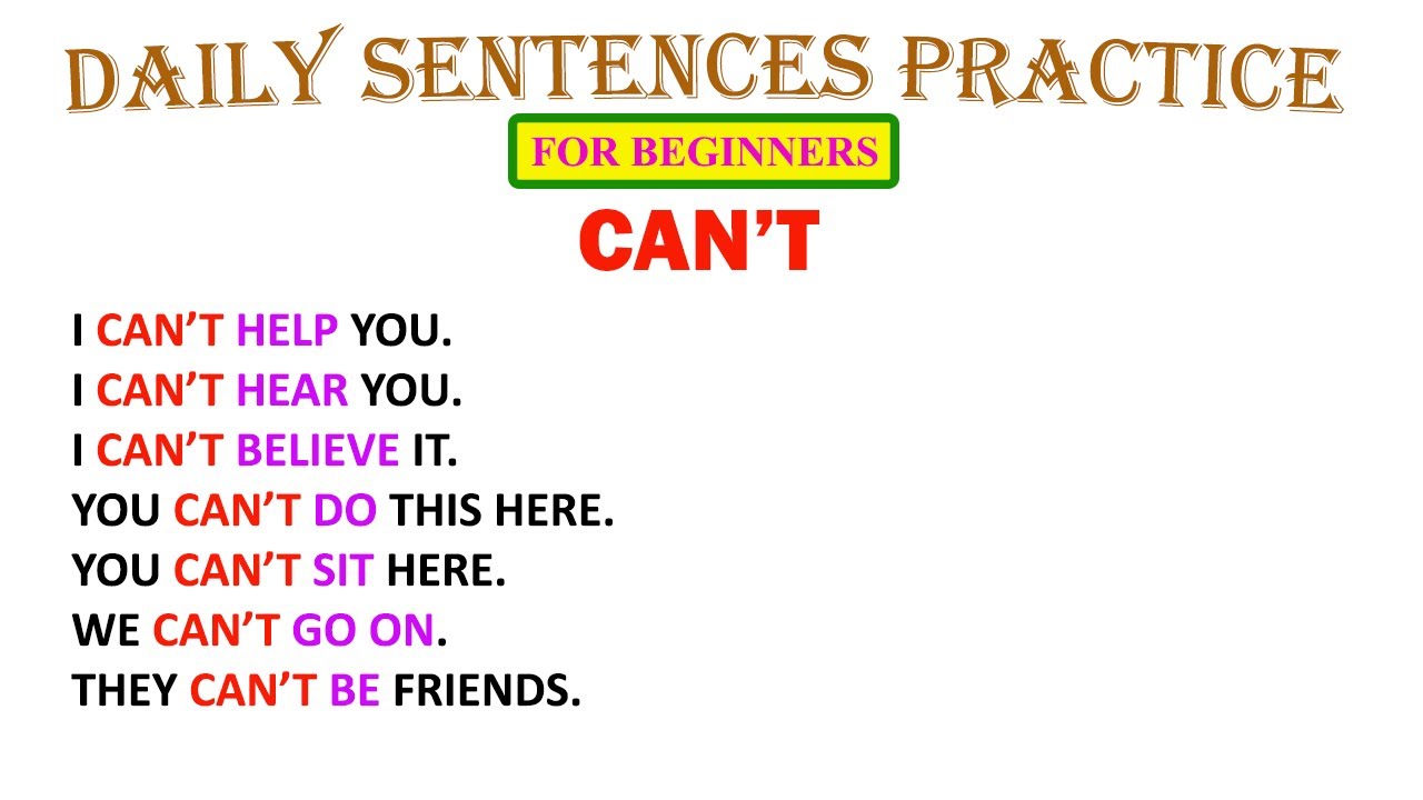 70 Sentences Practice with CAN'T