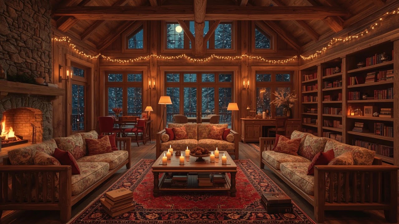 Snowy Window Room Jazz ❄️ Fireplace Sounds for Calm Focus and Thinking