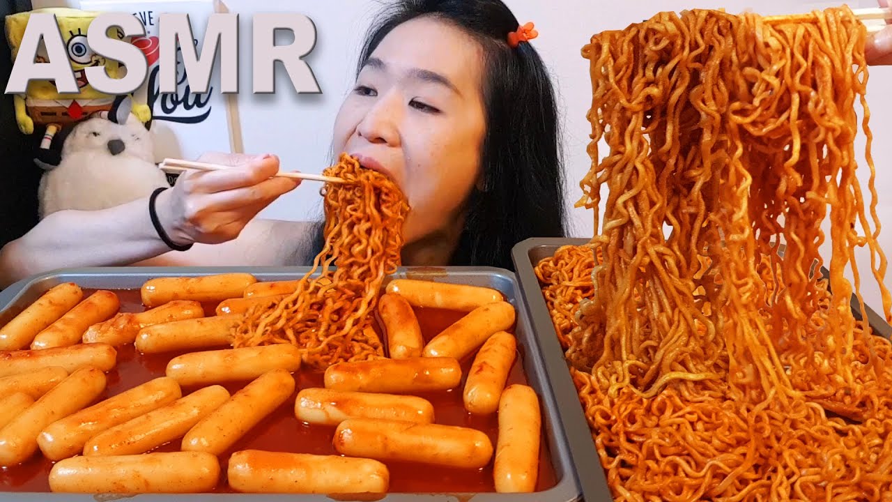 Korean Chewy Rice Cakes ASMR Mukbang! Cheese-Filled Rice Cakes & Samyang Fire Ramen Noodles