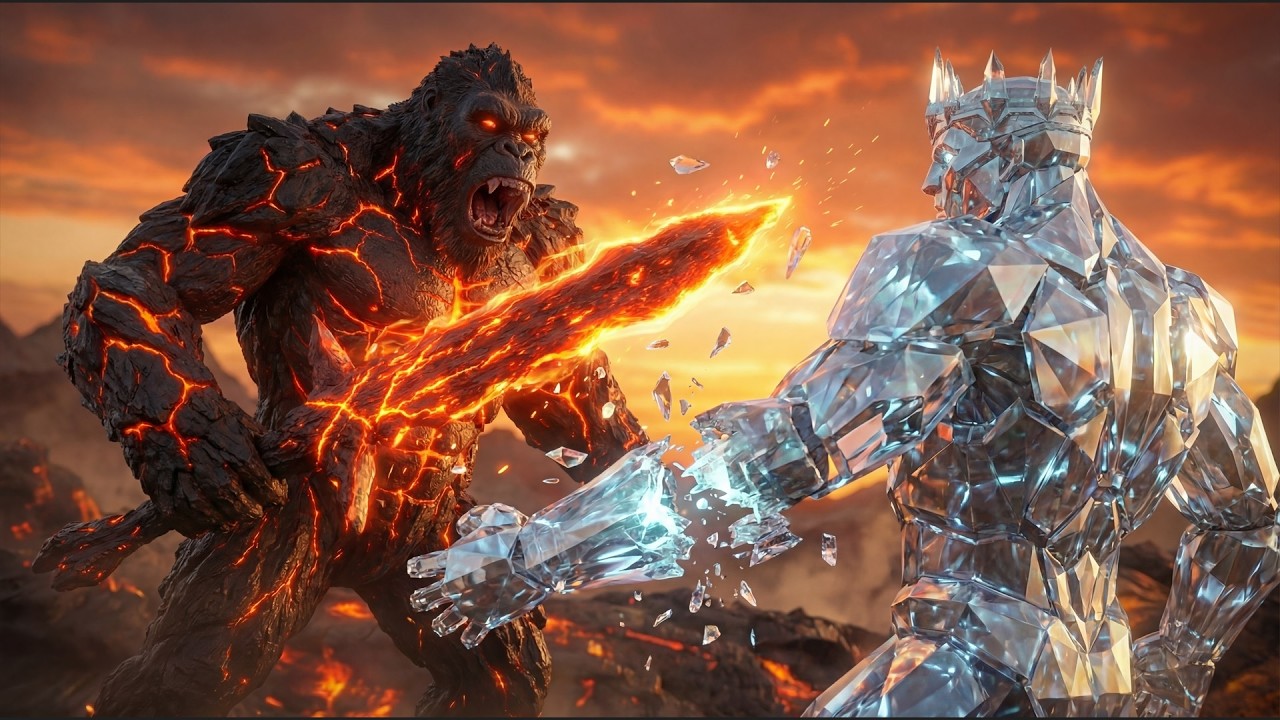 Lava Titan Forges Sword Against Crystalline Golem Boss