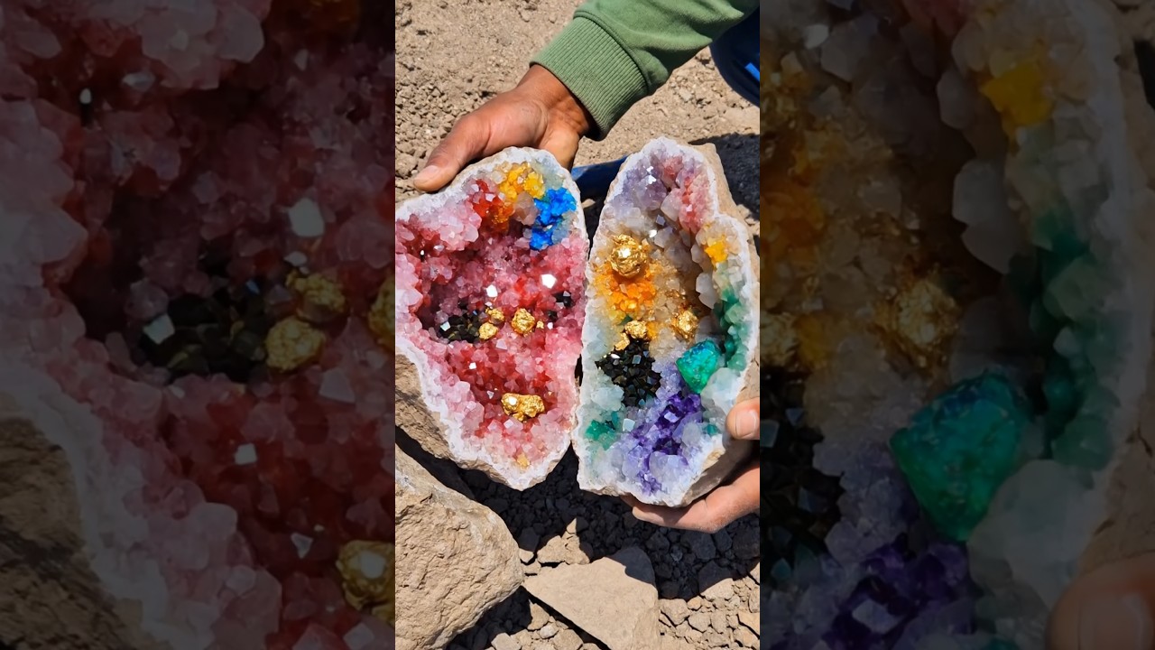 Bay Diamond Hunter Amazing Discovery! Multi-Color Amethyst Quartz Crystal Geode in Volcano Rock