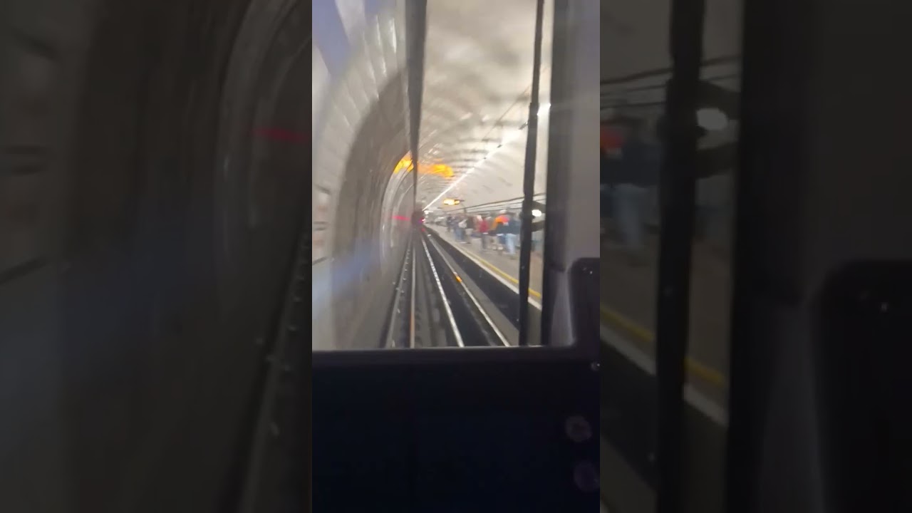 Victoria line train entering station from inside cab