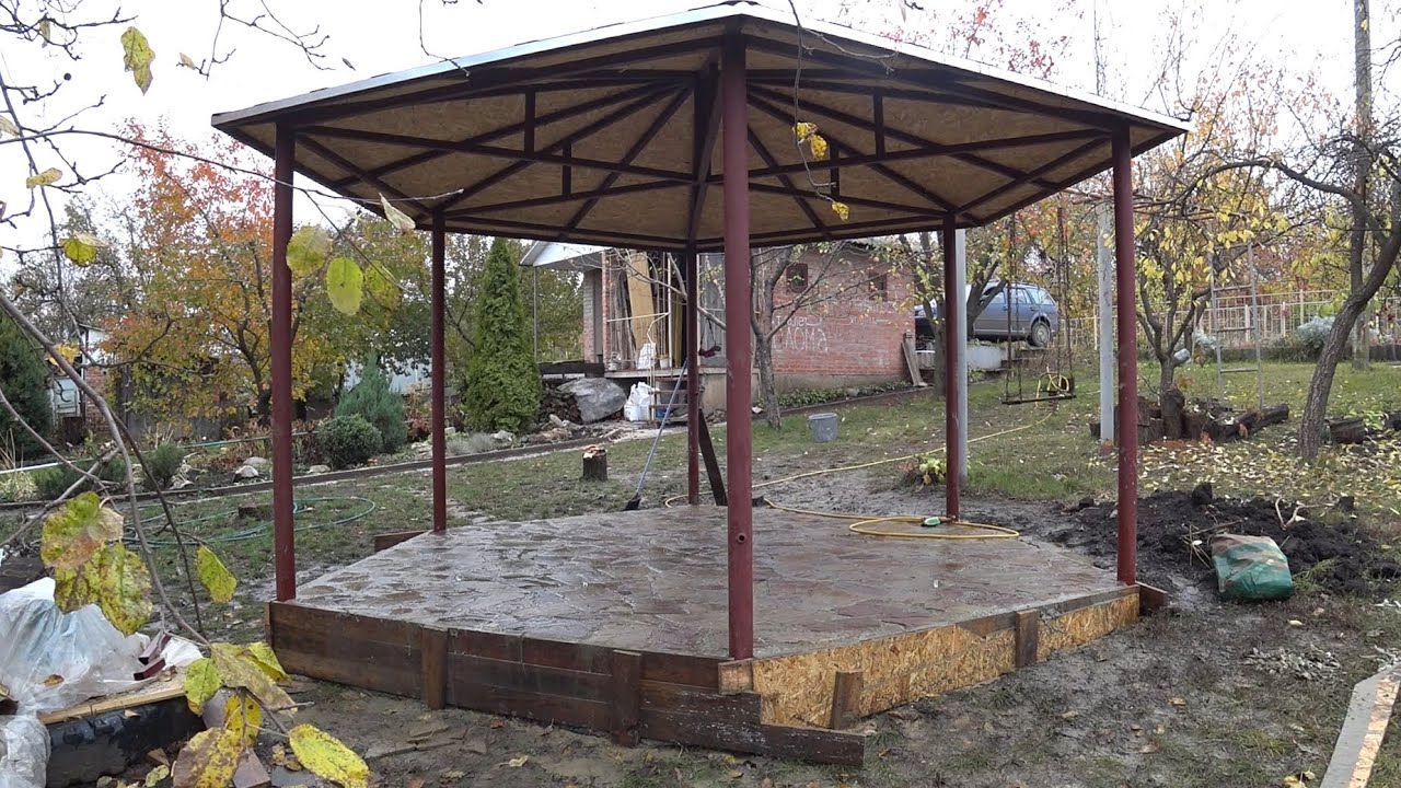Песчаник с бетоном на пол в беседке своими руками