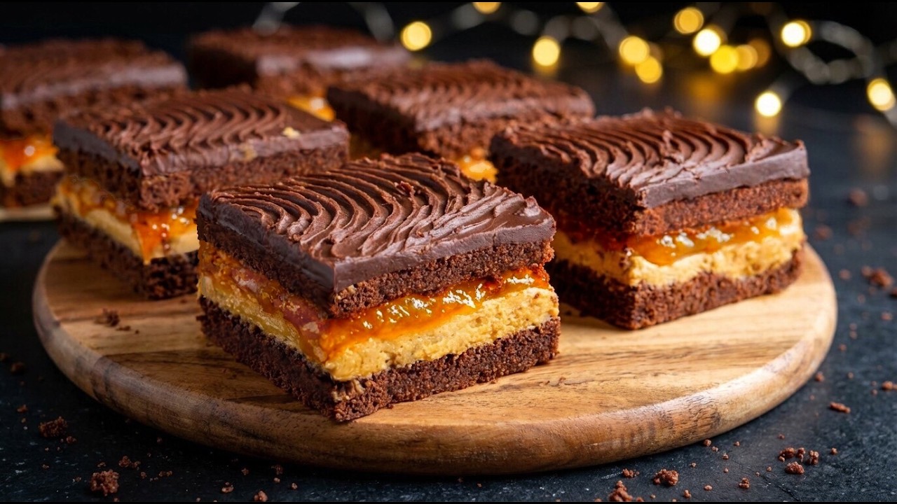 Schokoladentorte mit Karamellcreme und Orangenfüllung. Das ist die perfekte Kombination.