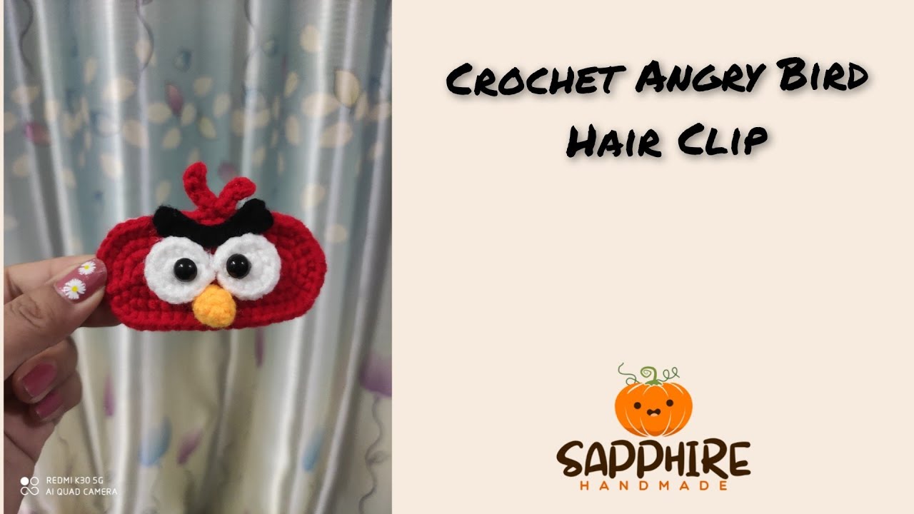 Crochet Angry Bird Hair Clip/ တချောင်းထိုးကလစ်ထိုးနည်း
