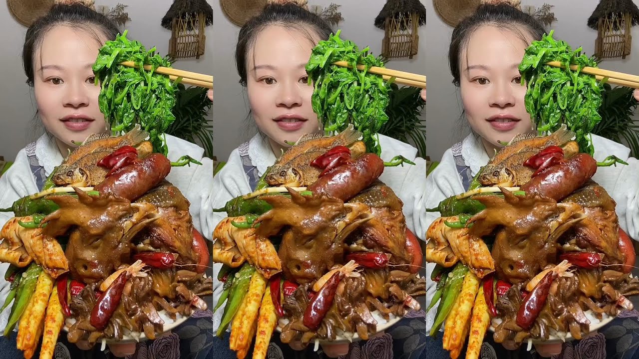 🔥 Homemade Mukbang | Braised Pork, Water Spinach, Eggs & Super Spicy Chili 🌶️ | Super delicious