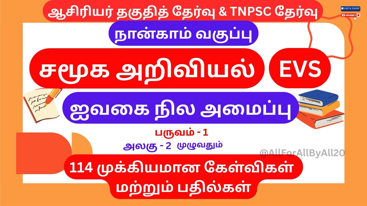 TNTET & TNPSC EXAM | EVS | நான்காம் வகுப்பு சமூக அறிவியல் | ஐவகை நில அமைப்பு |114கேள்விகள்&பதில்கள்