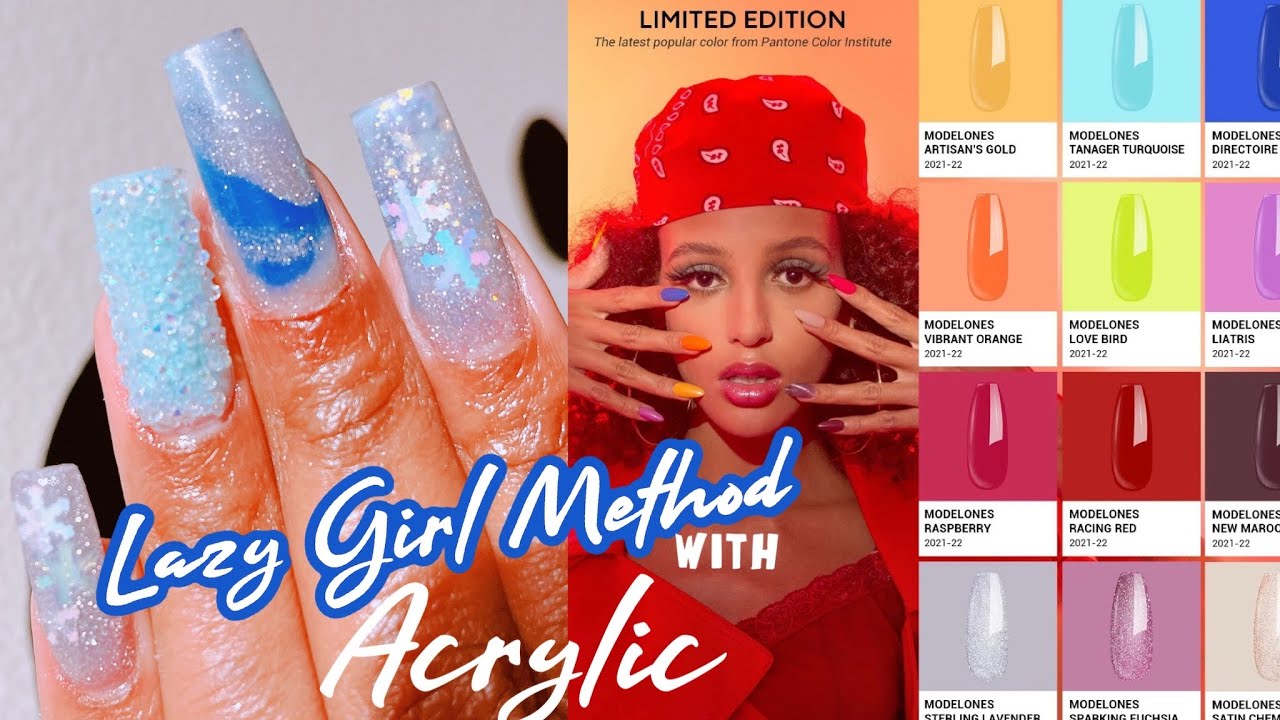 Modelones x Pantone Color Institute Acrylic Powder Set! Lazy Girl Method Using Acrylic! Winter Nails