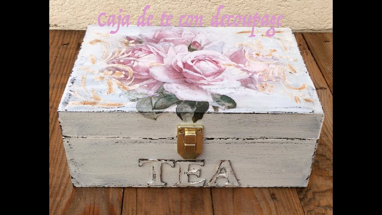 Decorar caja de té con decoupage, decapado y relieve