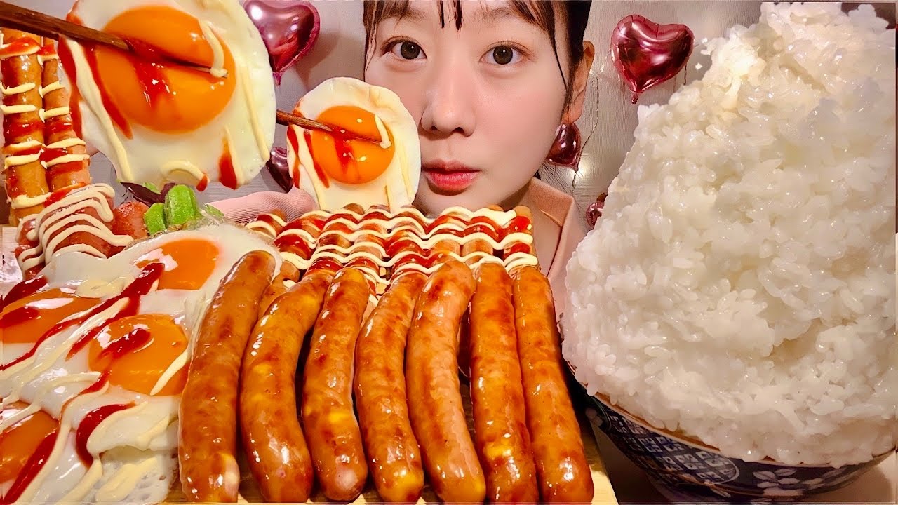 ASMR сосиска жаренное яйцо Ментаико【русские субтитры】【Mukbang/ Eating Sounds】