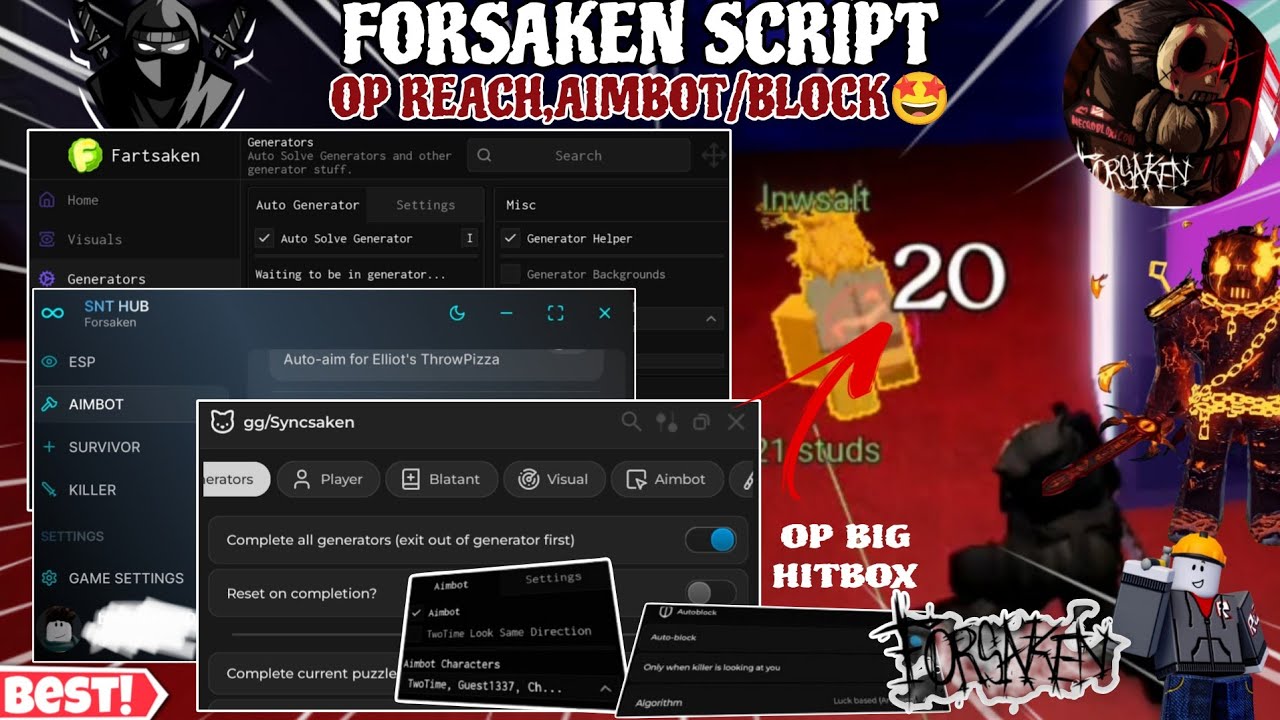 Forsaken BEST/SUPER OP Script🤩 Killer Super Hitbox🔥,Auto Block/Aimbot😎,Auto-Generator,Inf Stamina✨++