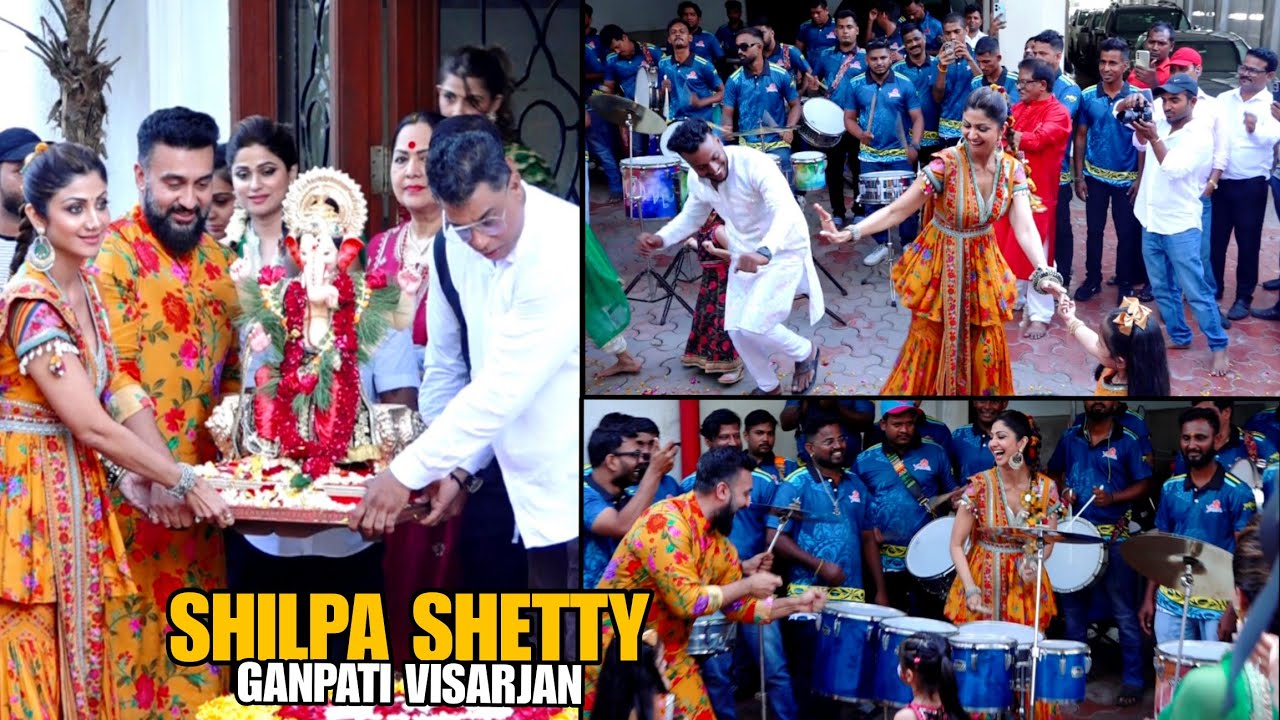 UNCUT - Shilpa Shetty Ganpati Visarjan 2024 | Ganpati Dance With Family On Nashik Dhol
