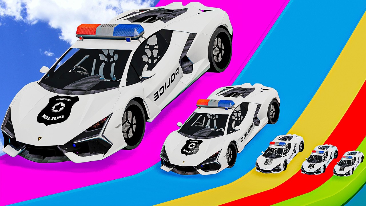 Small Cars on Big Police Car vs Slide Color with Portal Pool Cars vs Deep Water in BeamNG.drive #7