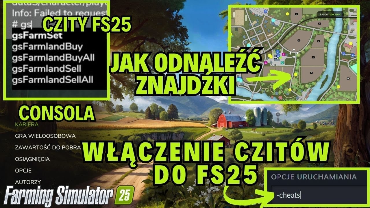 Jak włączyć CZITY i ZNAJDŹKI  w Farming Simulator 25