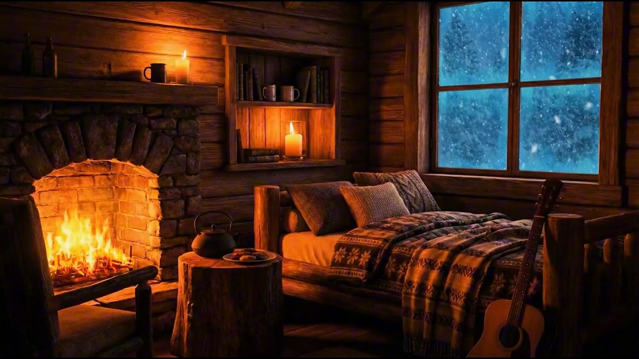 🔥 LIVE Cozy Cabin in a Snowstorm ❄️ Fireplace Sounds for Deep Sleep • Relaxing Winter Ambience 24/7