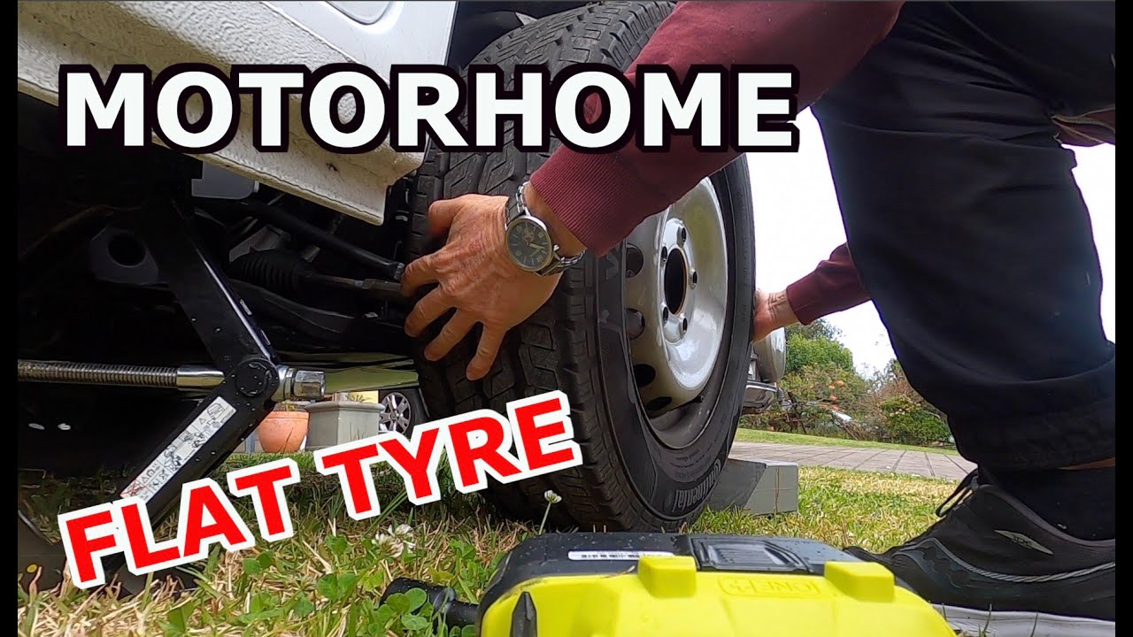 HOW TO CHANGE A TYRE ON A MOTORHOME. A flat tyre on a motorhome & how to change it.