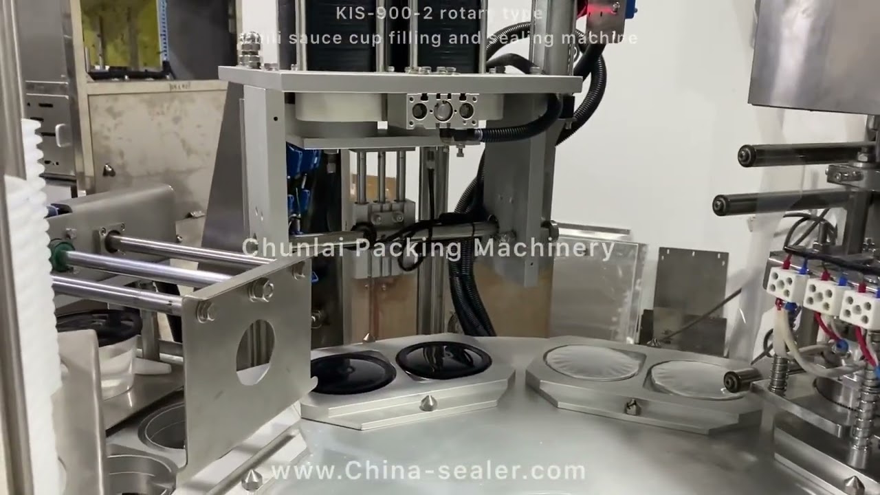 KIS-900-2 rotary type chili sauce cup filling sealing machine