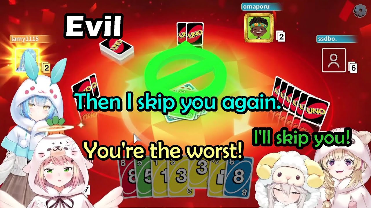 Botan and Lamy Teasing Nene and Polka With Skip Card In Their UNO Games