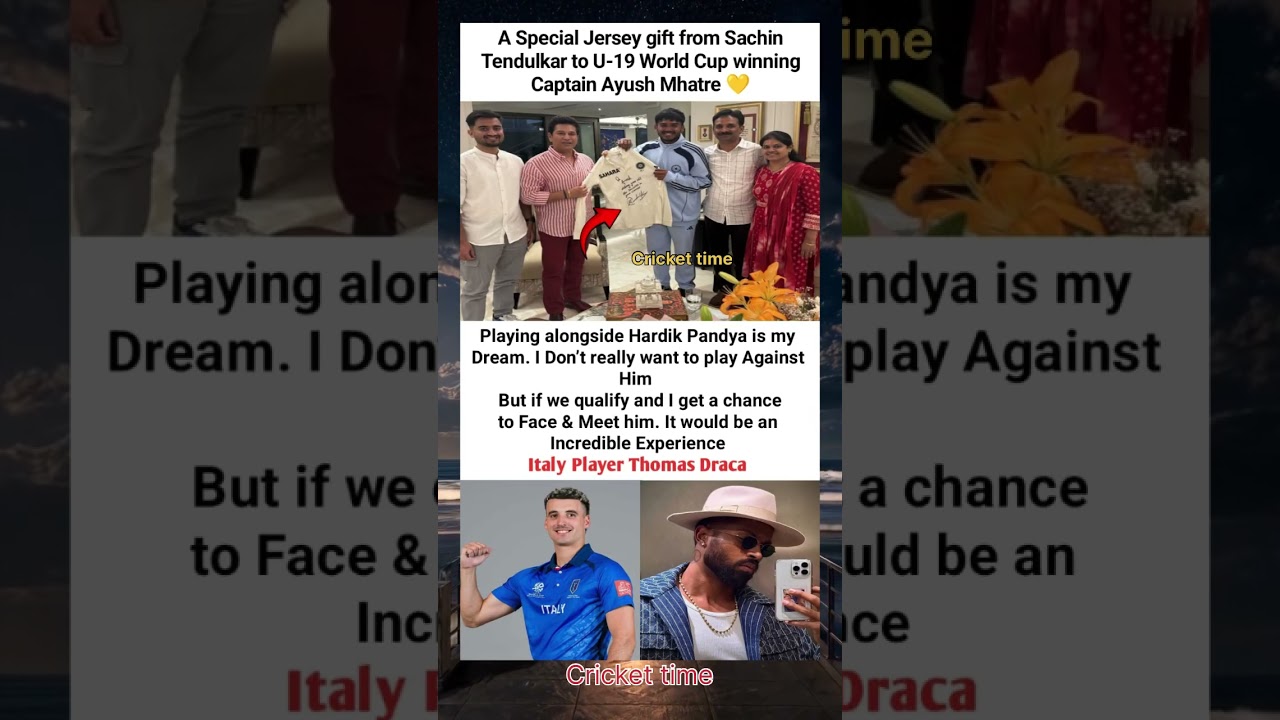 A Special Jersey gift from Sachin Tendulkar to U-19 World Cup winning Captain Ayush Mhatre 💛