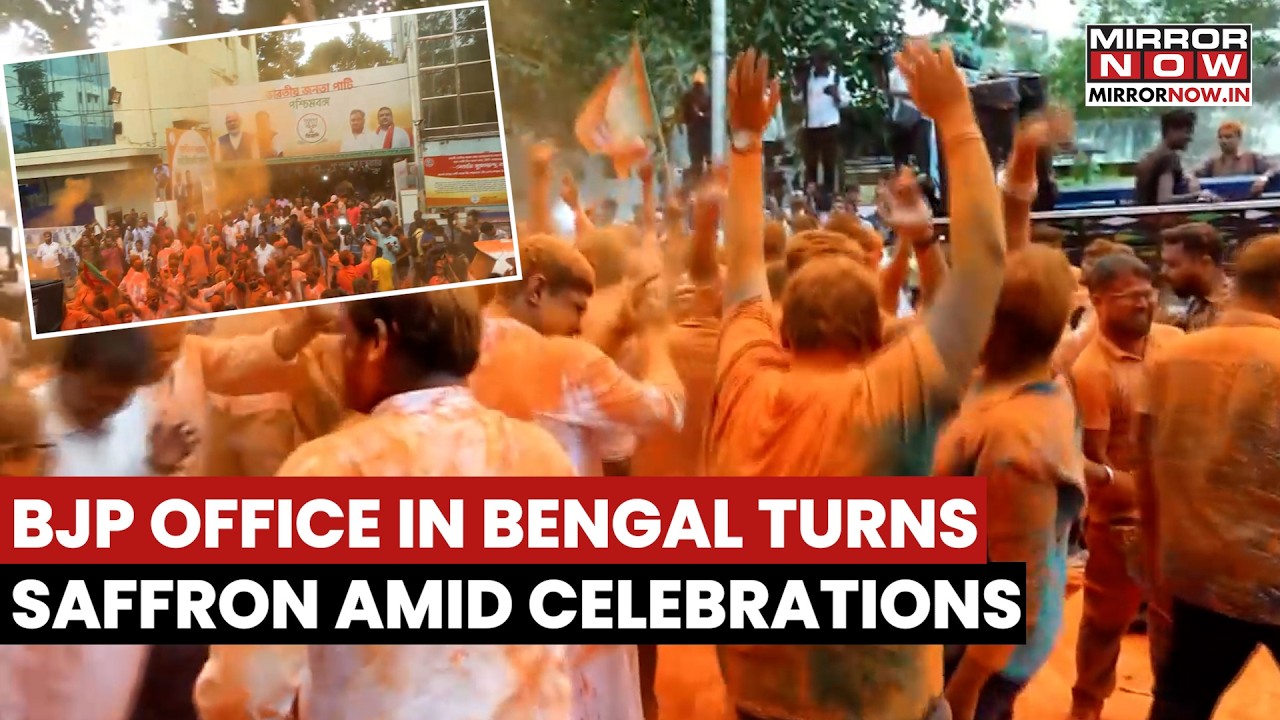 BJP Office In West Bengal Turns Saffron Amid Celebrations As TMC Trails Behind With 89 Seats