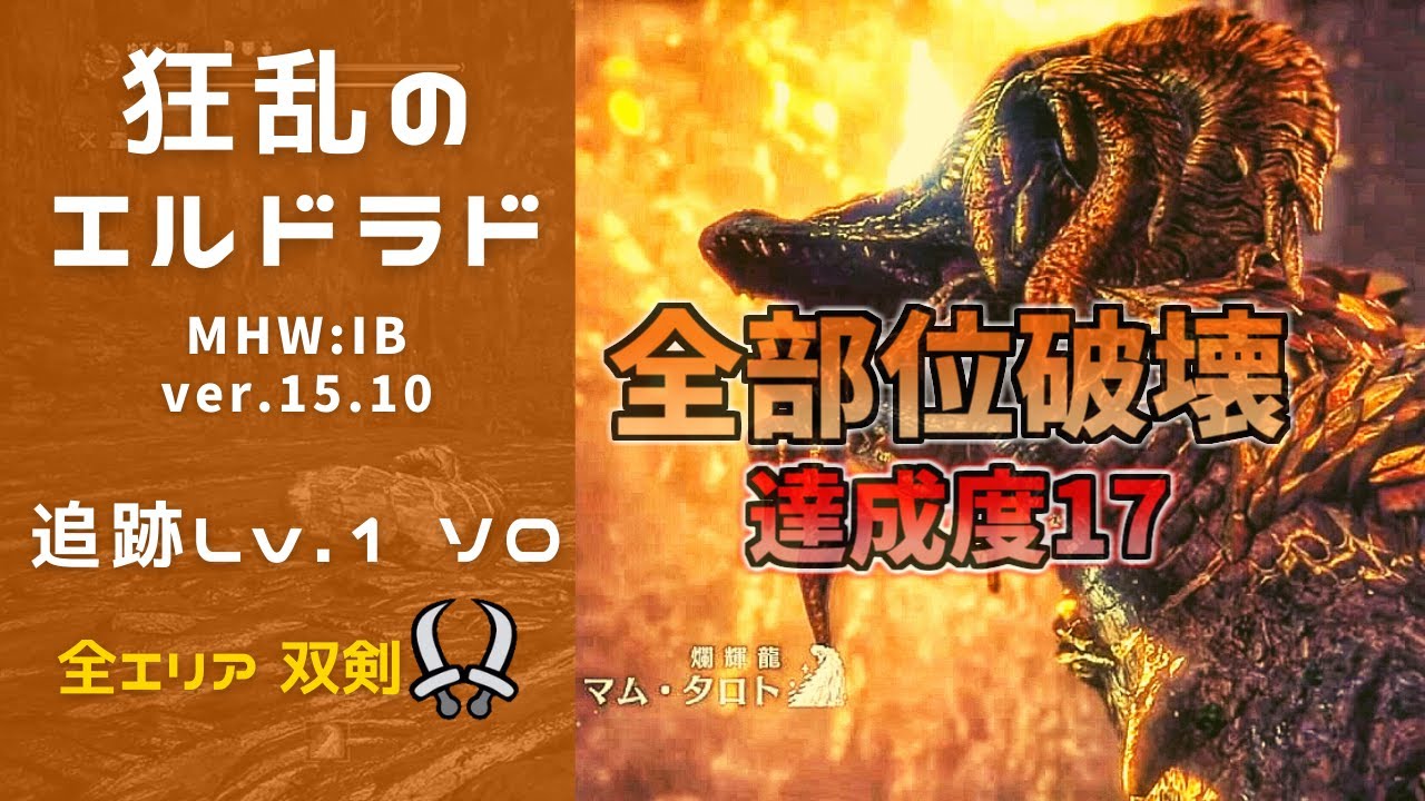 MHW:IB  歴戦王マムタロト 追跡Lv1 ソロ 全エリア双剣 全部位破壊 達成度17