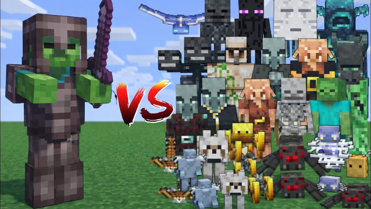 Netherite Armor & Netherite Sword vs Every mob in Minecraft - Zombie with vs All mobs