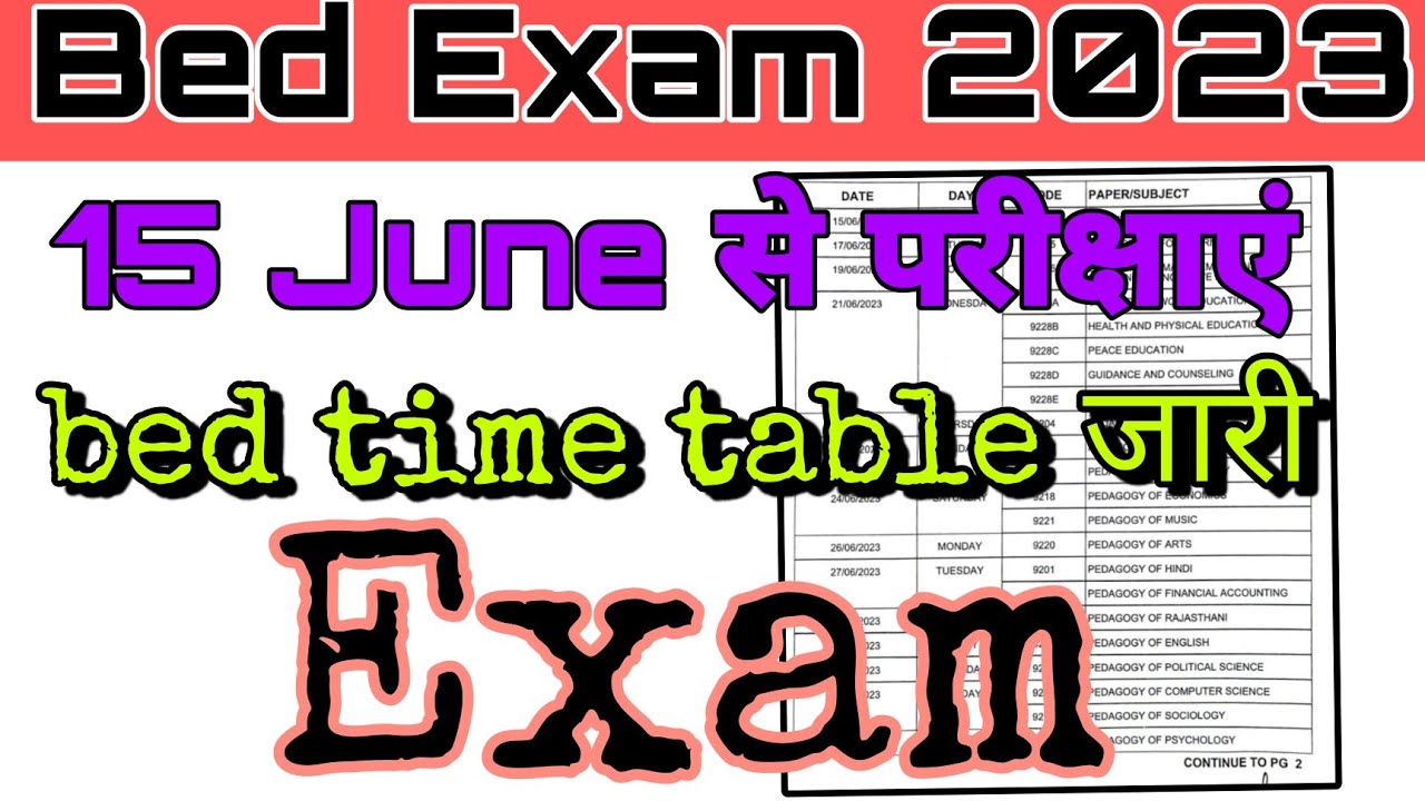 BED EXAMS TIME TABLE 2023 / BA BED EXAM DATE 2023/BSC BED EXAM DATE 2023/MLSU/RU/RRBMU / MDSU