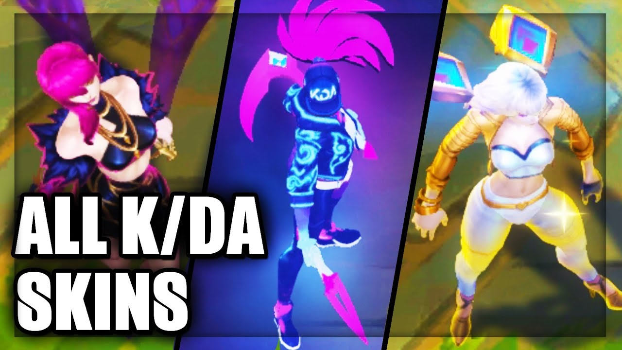 All K/DA Skins Neon KDA Akali, KDA Ahri, KDA Evelynn, KDA KaiSa (League of Legends)