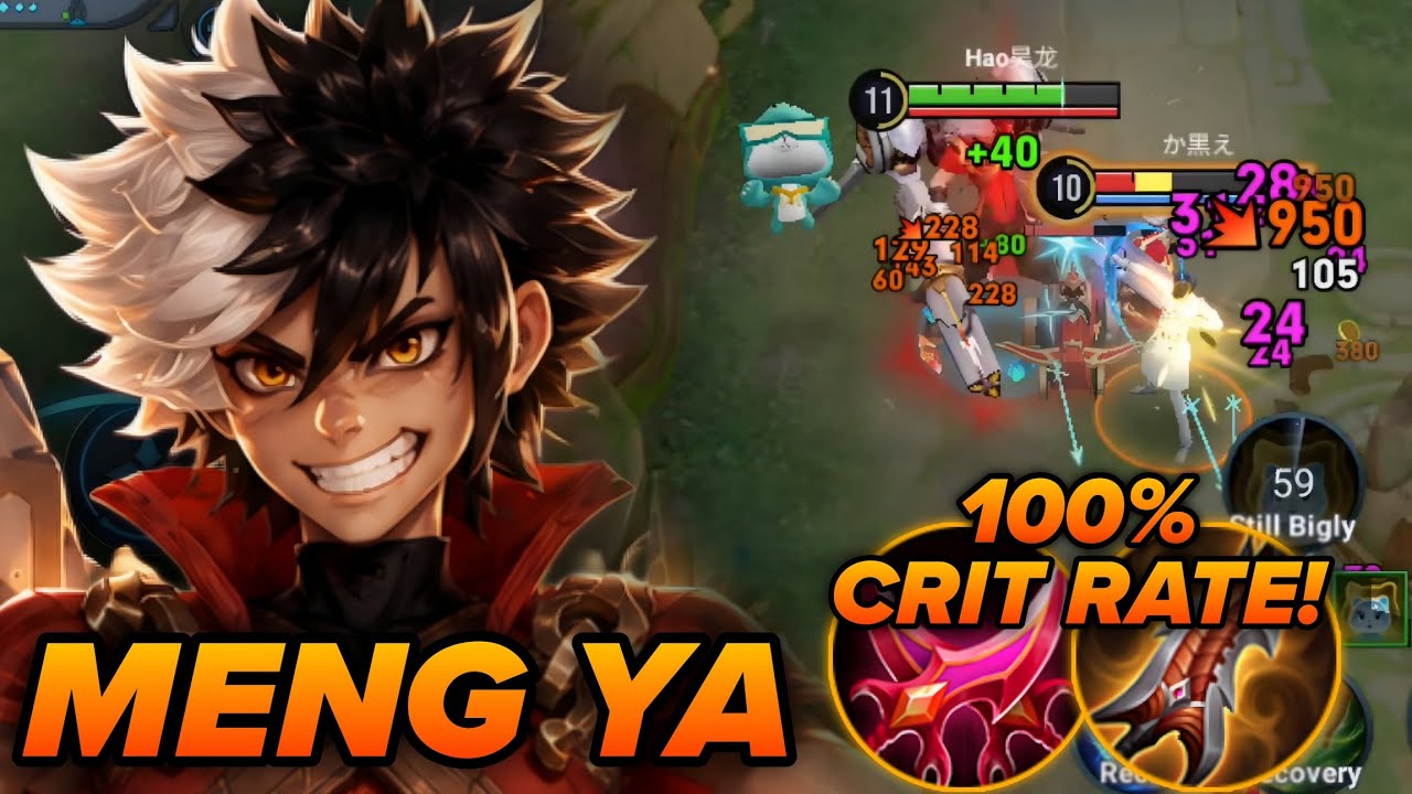 CHINA MENG YA FARM LANE WITH INSANE 100% CRIT RATE BUILD IN RANK GAME! | HONOR OF KINGS