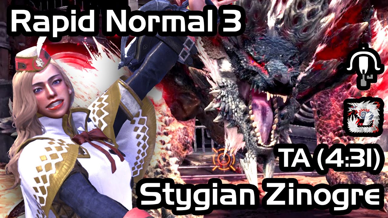 [MHW: Iceborne] Lightbreak Gun LBG (Rapid Normal 3) vs MR6☆ Stygian Zinogre. TA Rules Solo ( 4:31 )