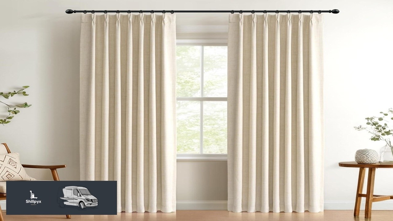 Cream Total Blackout Linen Pinch Pleated Curtains 84 Inches Long