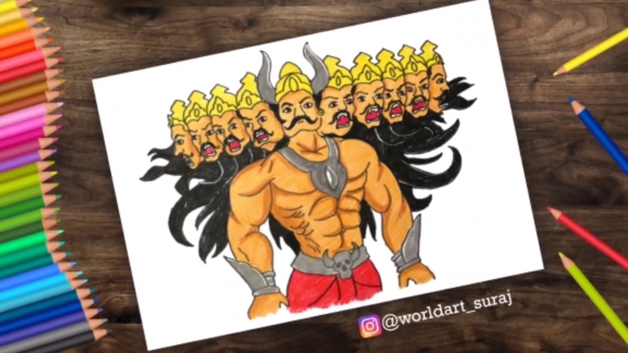 How to draw Ravan Step By Step | Dussehra Drawing | Ravan Dahan