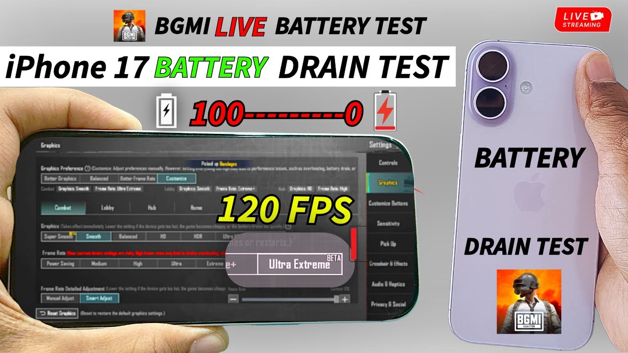 IPHONE 17 120 FPS BGMI LIVE BATTERY TEST | iPHONE 17 BATTERY, PERFOMANCE, GAMING TEST | GERALT BGMI