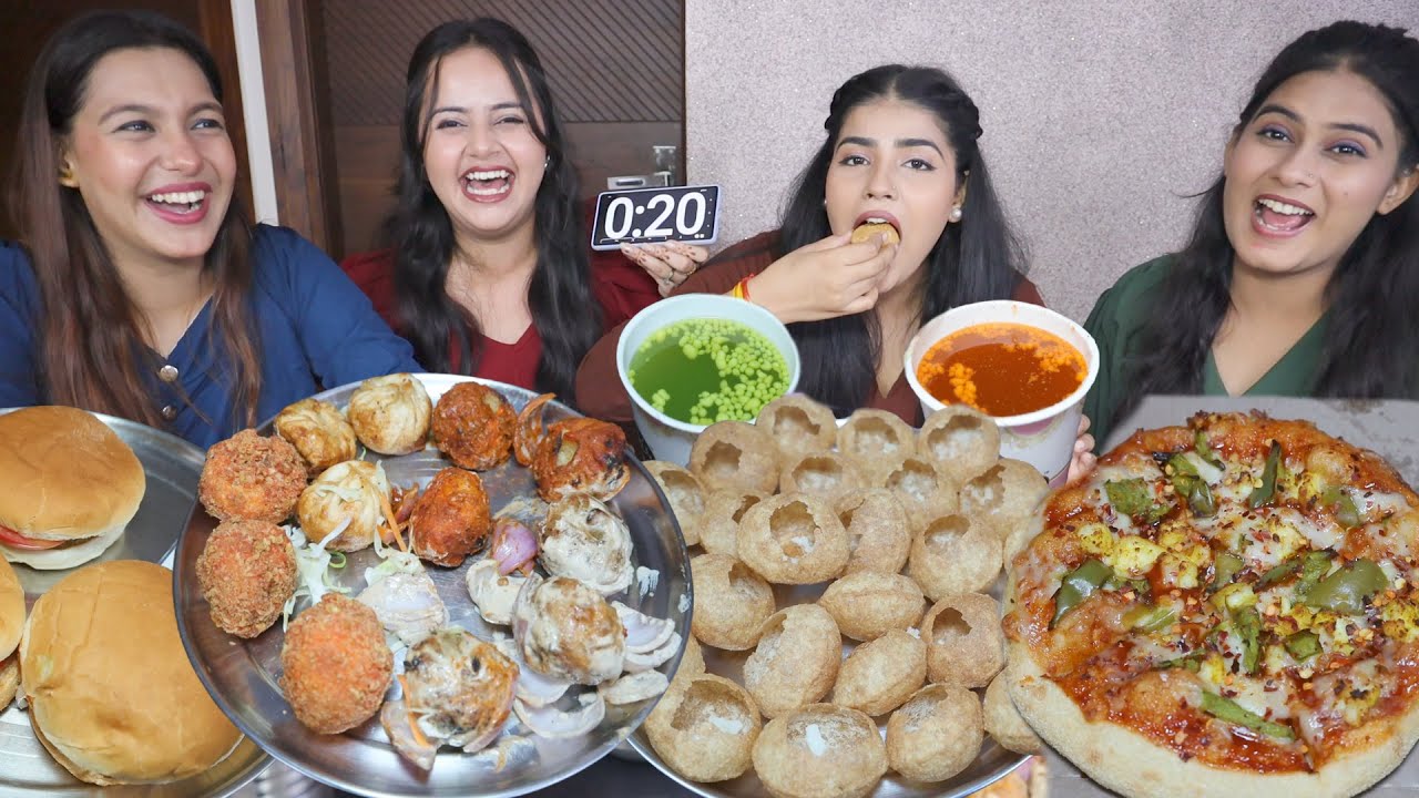 Golgappa, Kurkure Momos, Spicy Momos, Afghani Momos, Pizza, Burger Eating Challenge | Food Challenge