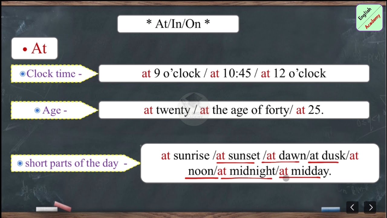 use of [ at/in/on ] with examples #englishacademy