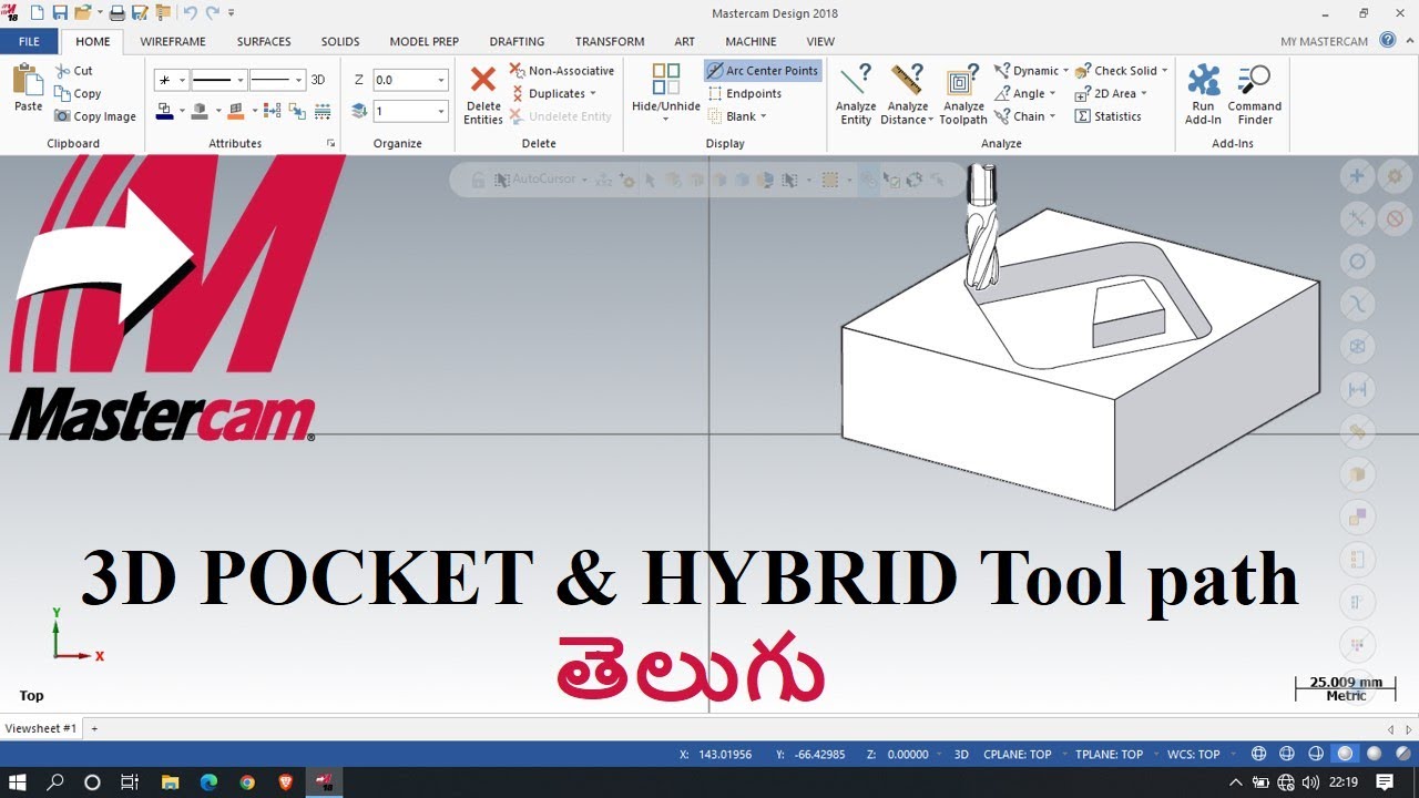 3D pocket & Hybrid Toolpath  #cad #cam #cnc  #telugu #mechanical #cncprogramming #mastercamtutorials