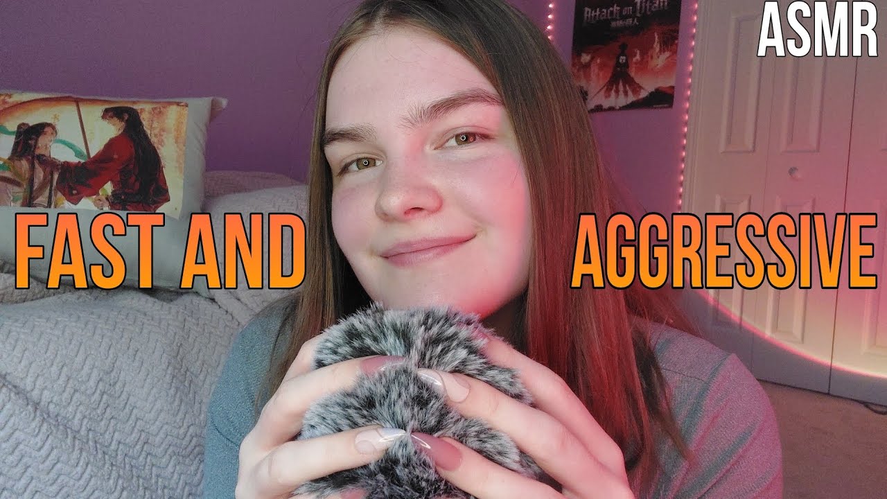 💥Fast and Aggressive Fluffy Mic Scratching w/ Mouth Sounds | ASMR